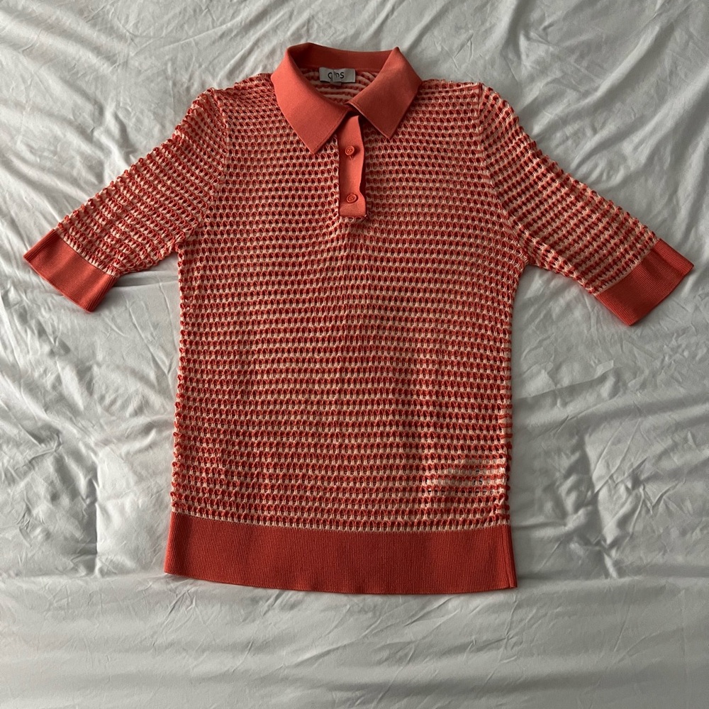 COS Coral Open Knit Polo Shirt